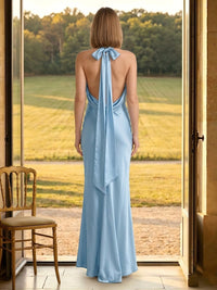 Satin Mermaid Strapless Long Formal Dresses with Scarf
