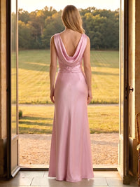 Satin Mermaid Cowl Neck Sleeveless Long Formal Dresses with Slit