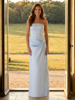 Satin Mermaid Strapless Sleeveless Long Formal Dresses with Pleated