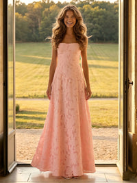 Jacquard A Line Spaghetti Straps Long Formal Dresses