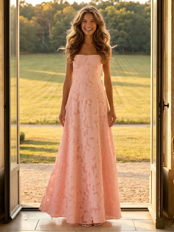Jacquard A Line Spaghetti Straps Long Formal Dresses