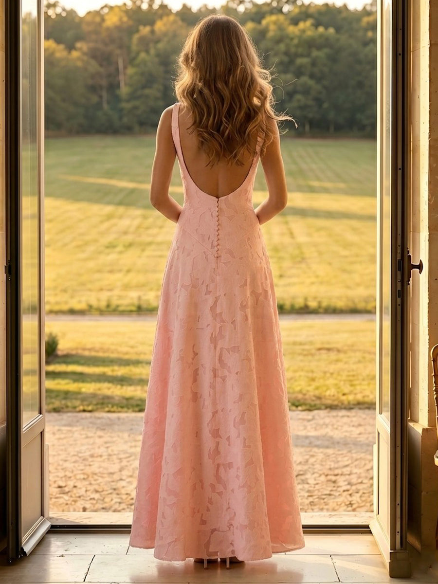 Jacquard A Line Spaghetti Straps Long Formal Dresses