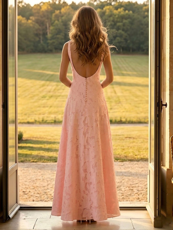 Jacquard A Line Spaghetti Straps Long Formal Dresses