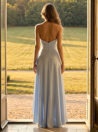 Satin Mermaid Strapless Long Formal Dresses with Slit