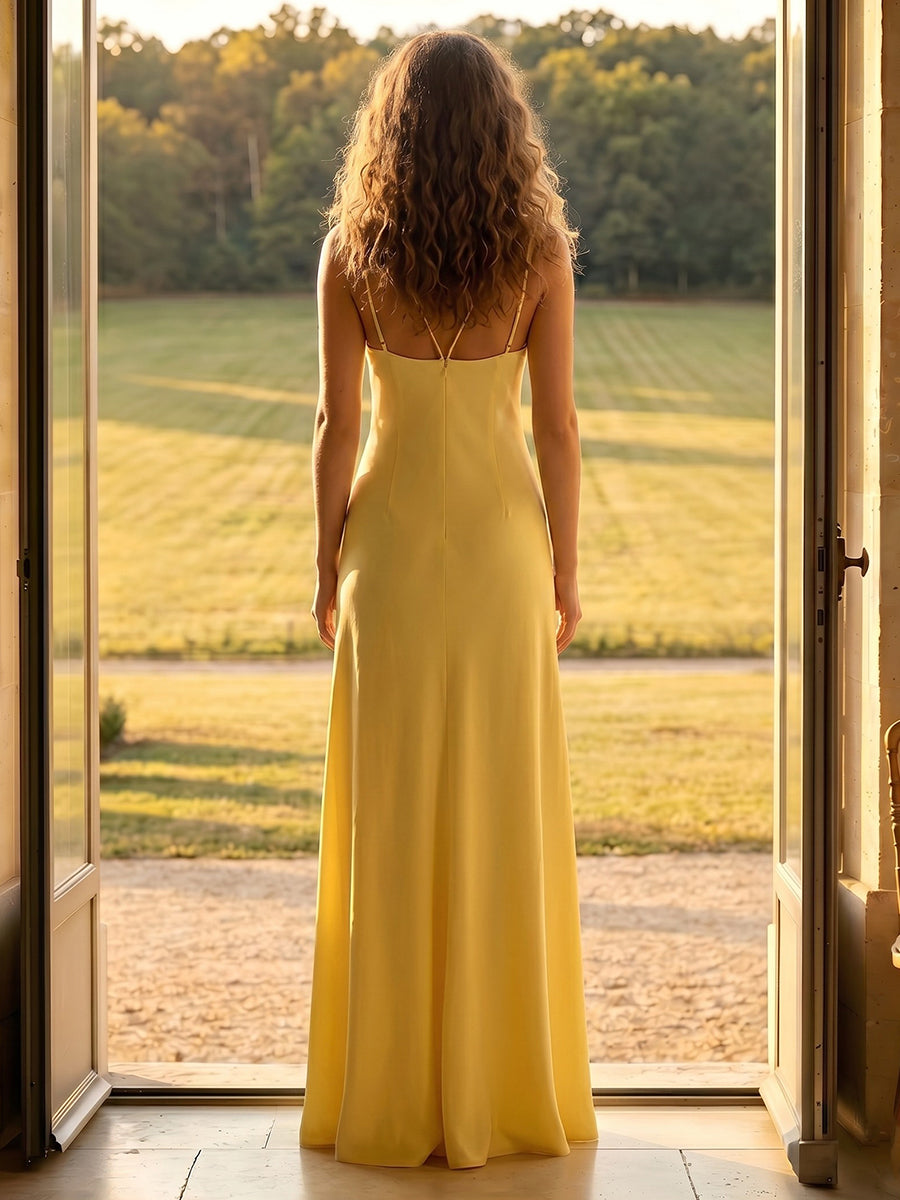 Chiffon A Line Spaghetti Straps Long Formal Dresses