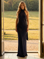 Satin Mermaid Sleeveless Long Formal Dresses with Backless