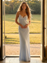 Satin Mermaid Spaghetti Straps Long Formal Dresses with Backless