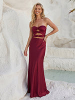 Satin Mermaid Strapless Sleeveless Long Formal Dresses