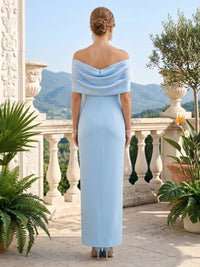 Sheath Satin Off the Shoulder Sleeveless Long Formal Dresses