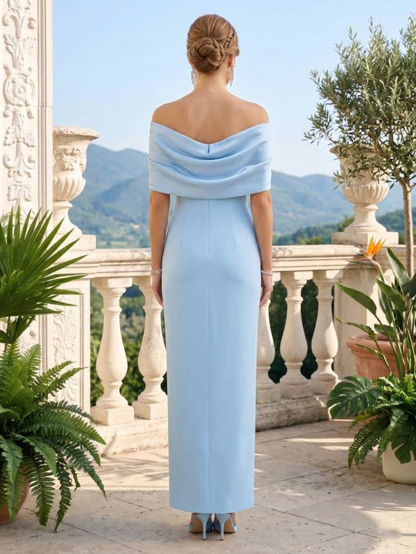 Sheath Satin Off the Shoulder Sleeveless Long Formal Dresses