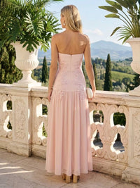 Chiffon Strapless A Line Sleeveless Lace Applique Long Formal Dresses