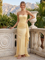 Satin Mermaid Strapless Sleeveless Corset Long Formal Dresses