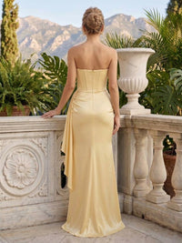 Satin Mermaid Strapless Sleeveless Corset Long Formal Dresses