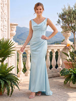 Mermaid Satin V Neck Sleeveless Corset Long Formal Dresses