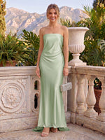 Satin Strapless Mermaid Sleeveless Long Formal Dresses