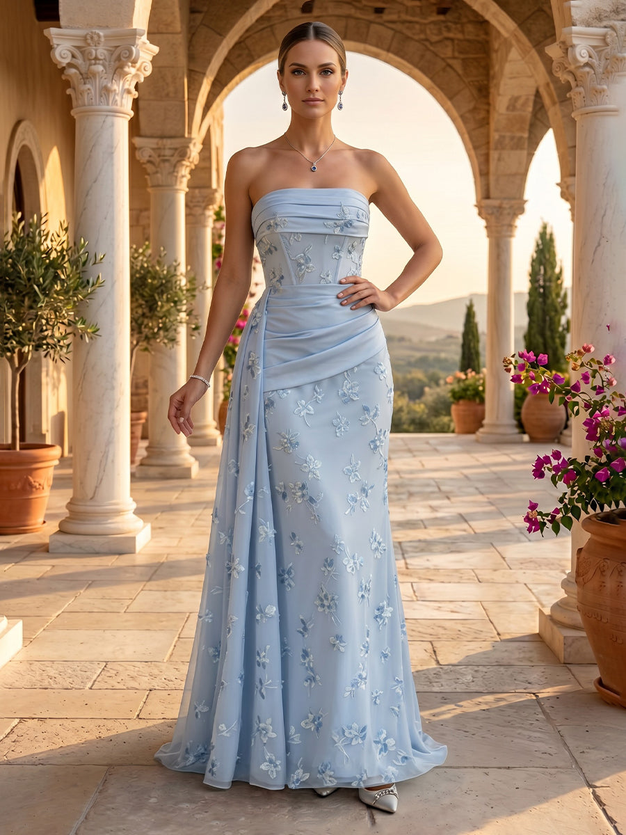 Strapless Mermaid Lace Appliques Evening Dresses
