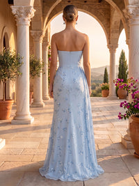 Strapless Mermaid Lace Appliques Evening Dresses