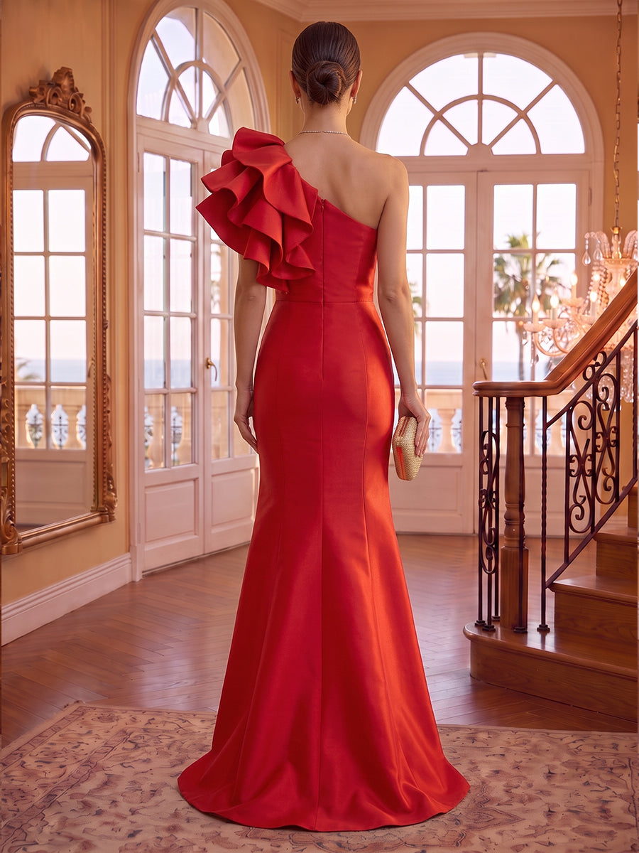 One Shoulder Sheath/Mermaid Satin Floor Length Evening Dresses