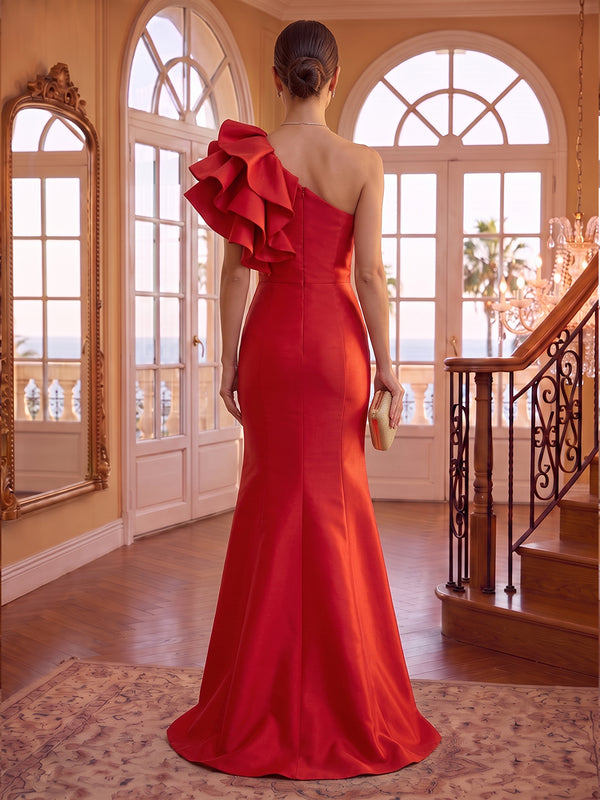 One Shoulder Sheath/Mermaid Satin Floor Length Evening Dresses