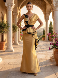 V Neck Sheath/Mermaid Satin Floor Length Evening Dresses