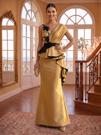 V Neck Sheath/Mermaid Satin Floor Length Evening Dresses