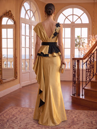 V Neck Sheath/Mermaid Satin Floor Length Evening Dresses
