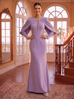 Jewel Sheath/Mermaid Satin Floor Length Evening Dresses with Sleeves