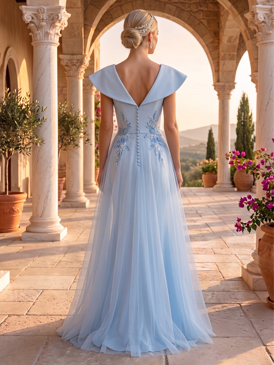 V Neck Mermaid Satin Sleeveless Rhinestone Long Evening Dresses