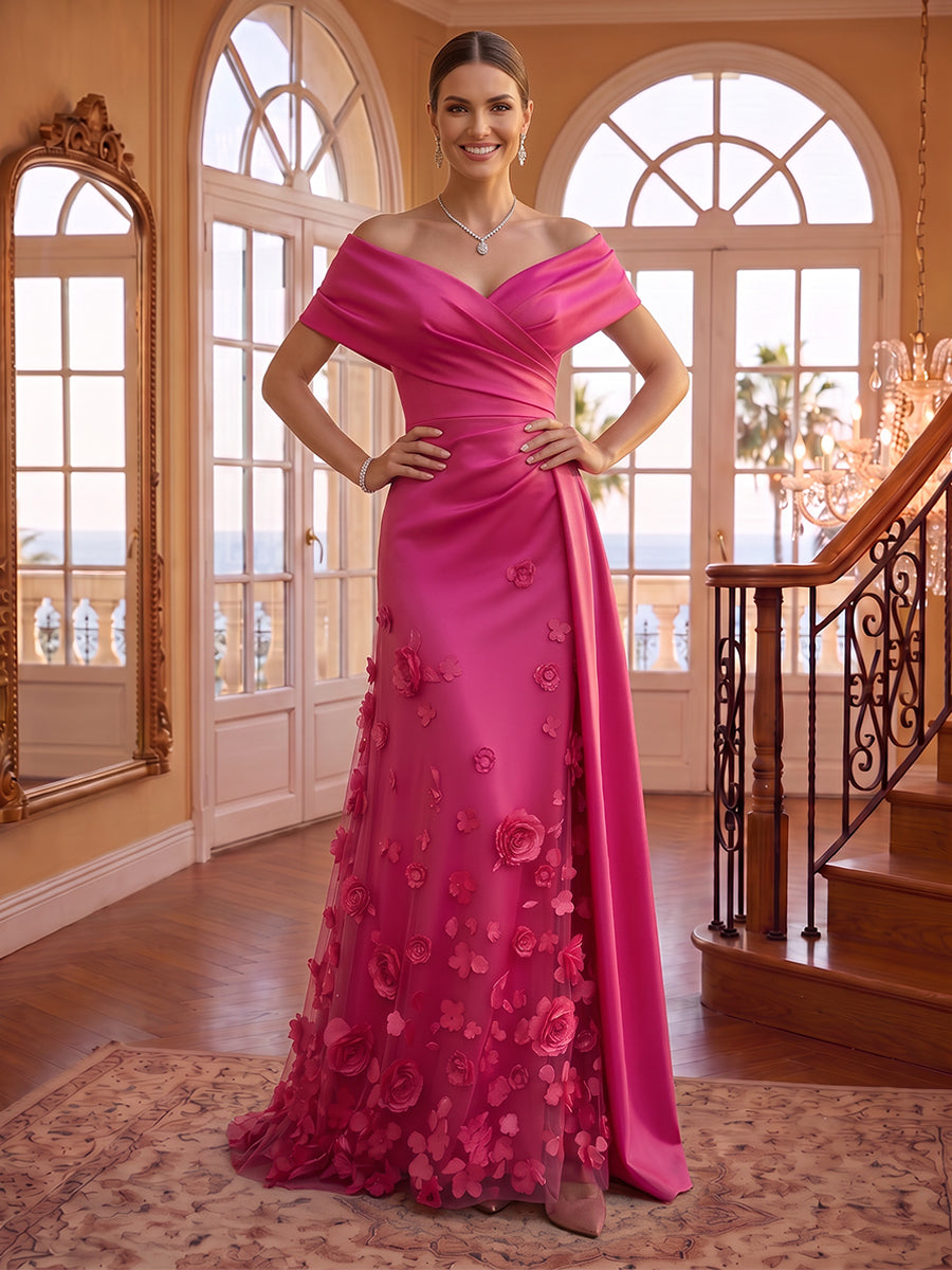 Off the Shoulder Satin Mermaid Lace Applique Sleeveless Evening Dresses