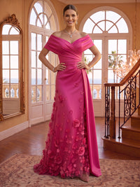Off the Shoulder Satin Mermaid Lace Applique Sleeveless Evening Dresses