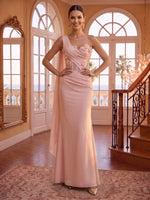 One Shoulder Satin Mermaid 3D Flower Sleeveless Corset Evening Dresses