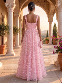 Sweetheart A Line Tulle Sleeveless 3D Flowers Long Evening Dresses