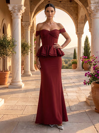 Off the Shoulder Mermaid Satin Sleeveless Corset Long Evening Dresses