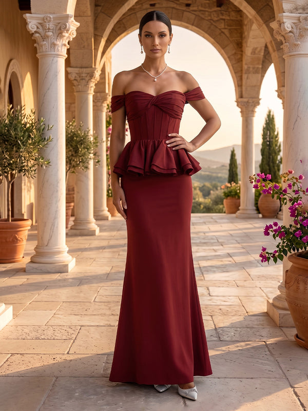 Off the Shoulder Mermaid Satin Sleeveless Corset Long Evening Dresses