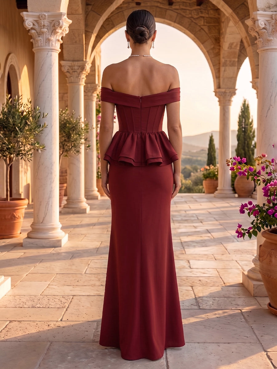 Off the Shoulder Mermaid Satin Sleeveless Corset Long Evening Dresses