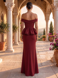 Off the Shoulder Mermaid Satin Sleeveless Corset Long Evening Dresses