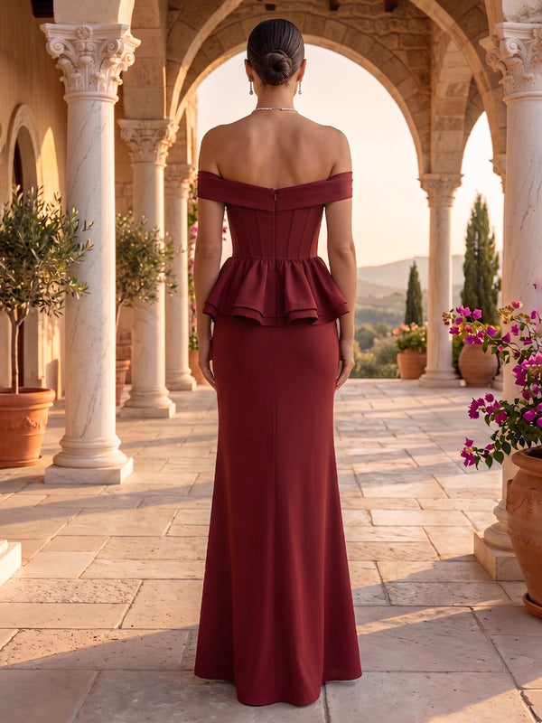 Off the Shoulder Mermaid Satin Sleeveless Corset Long Evening Dresses