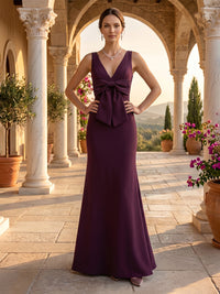 V Neck Satin Mermaid Sleeveless Long Evening Dresses