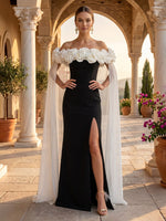 Off the Shoulder Satin Mermaid Sleeveless Evening Dresses with Slit