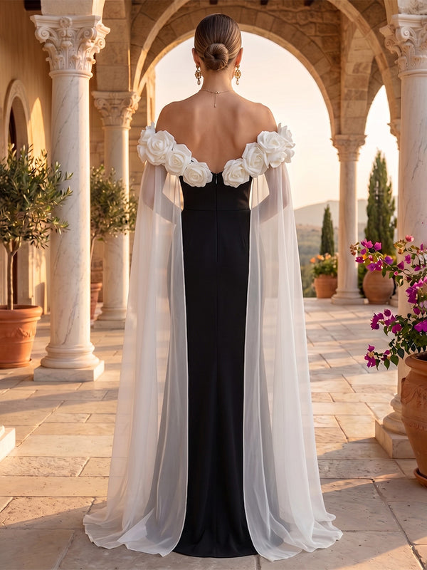 Off the Shoulder Satin Mermaid Sleeveless Evening Dresses with Slit