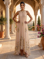 Halter A Line Chiffon Lace Applique Sleeveless  Evening Dresses