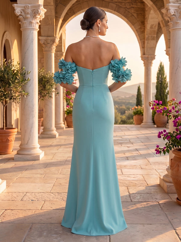 Off the Shoulder Sheath/Mermaid Satin Floor Length Evening Dresses