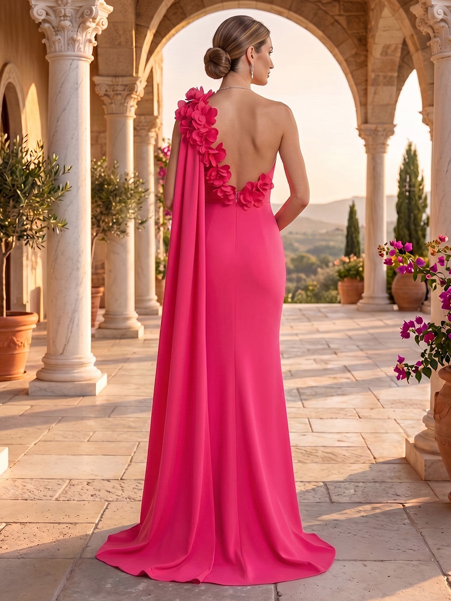 One Shoulder Sheath/Mermaid 3D Flower Evening Dresses