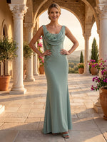 Square Neck Sheath/Mermaid Satin Floor Length Evening Dresses