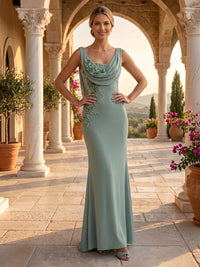 Square Neck Sheath/Mermaid Satin Floor Length Evening Dresses