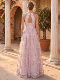 Halter A Line Tulle Lace Appliques Floor Length Evening Dresses
