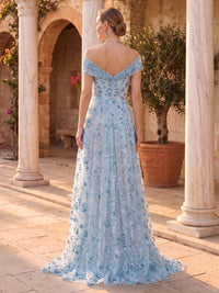 Jacquard A Line Sparkly Tulle Floor Length Evening Dresses