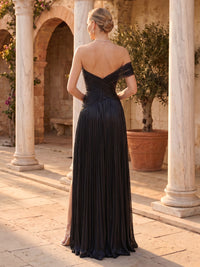 One Shoulder A Line Floor Length Long Evening Dresses with Slit