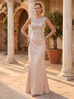 Jewel Mermaid Floor Length Lace Applique Evening Dresses