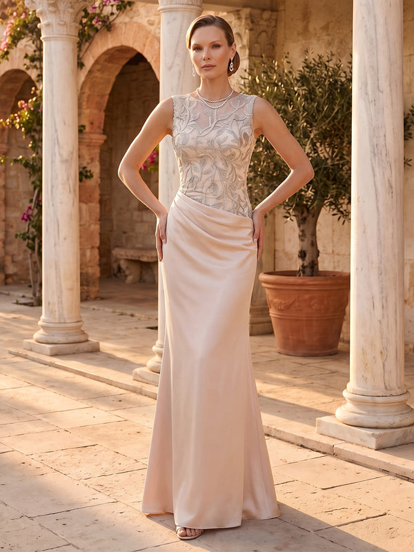 Jewel Mermaid Floor Length Lace Applique Evening Dresses
